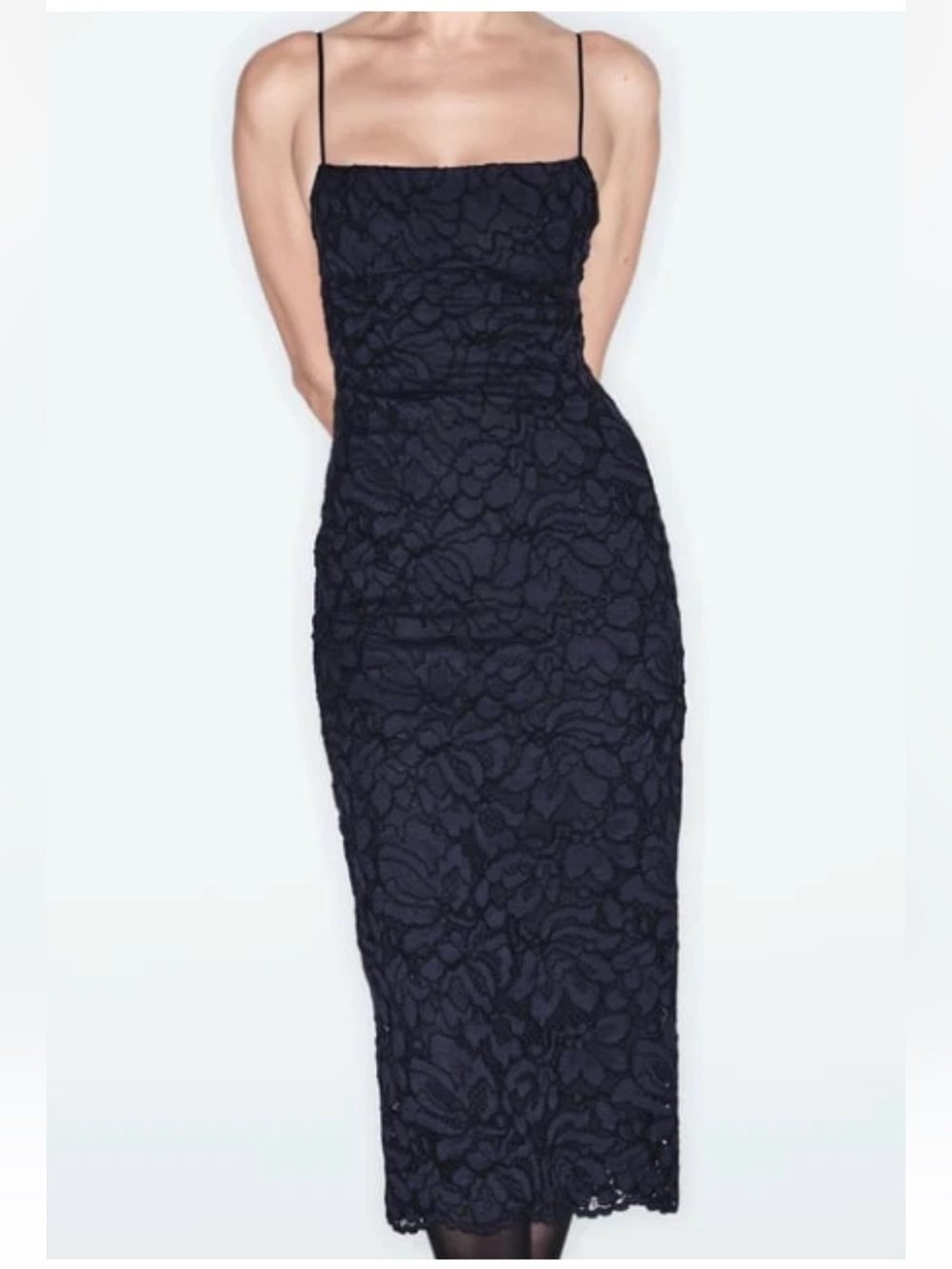 Zara Lace Slip Dress with Spaghetti Straps - Navy - Picture 4 of 6